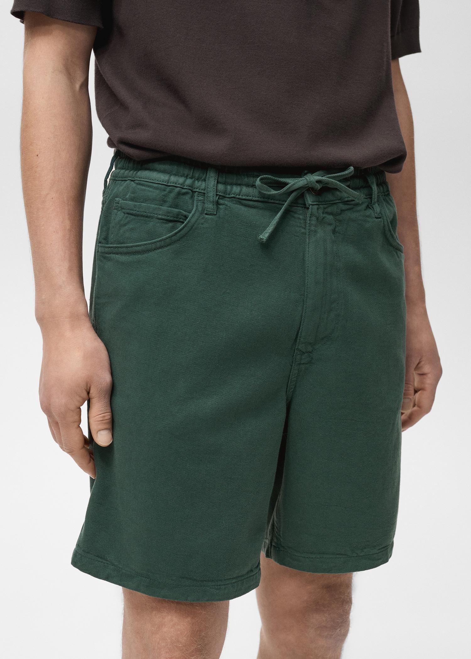 Denim bermuda shorts with drawstring - Men | MANGO USA Product Image