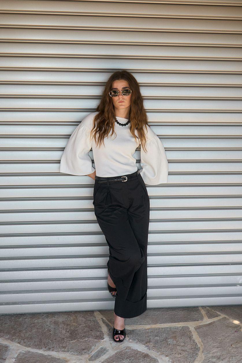 Fold Up Detail Mid Waist Pants Product Image