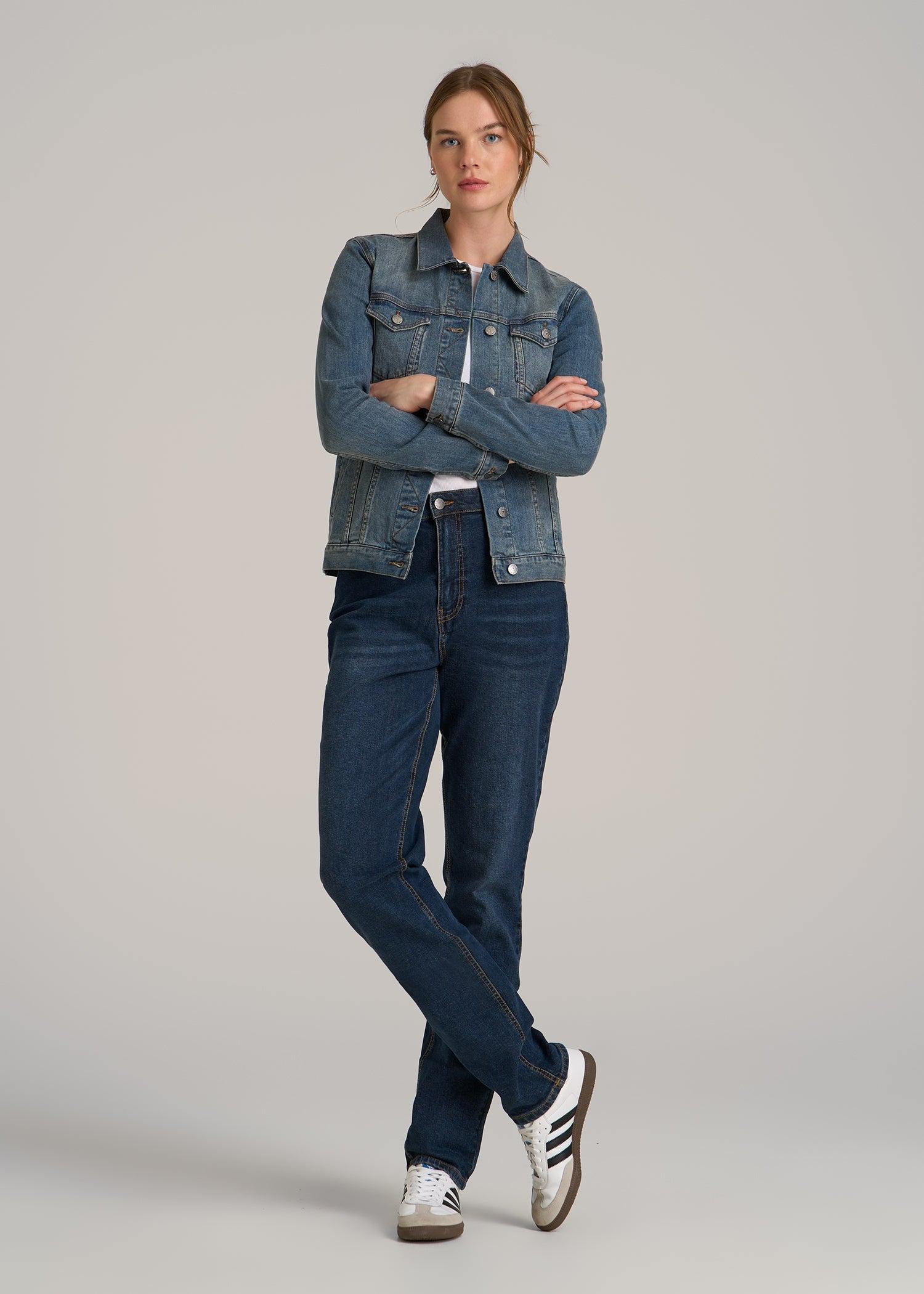 Denim Jacket for Tall Women in Vintage Medium Blue Female Product Image