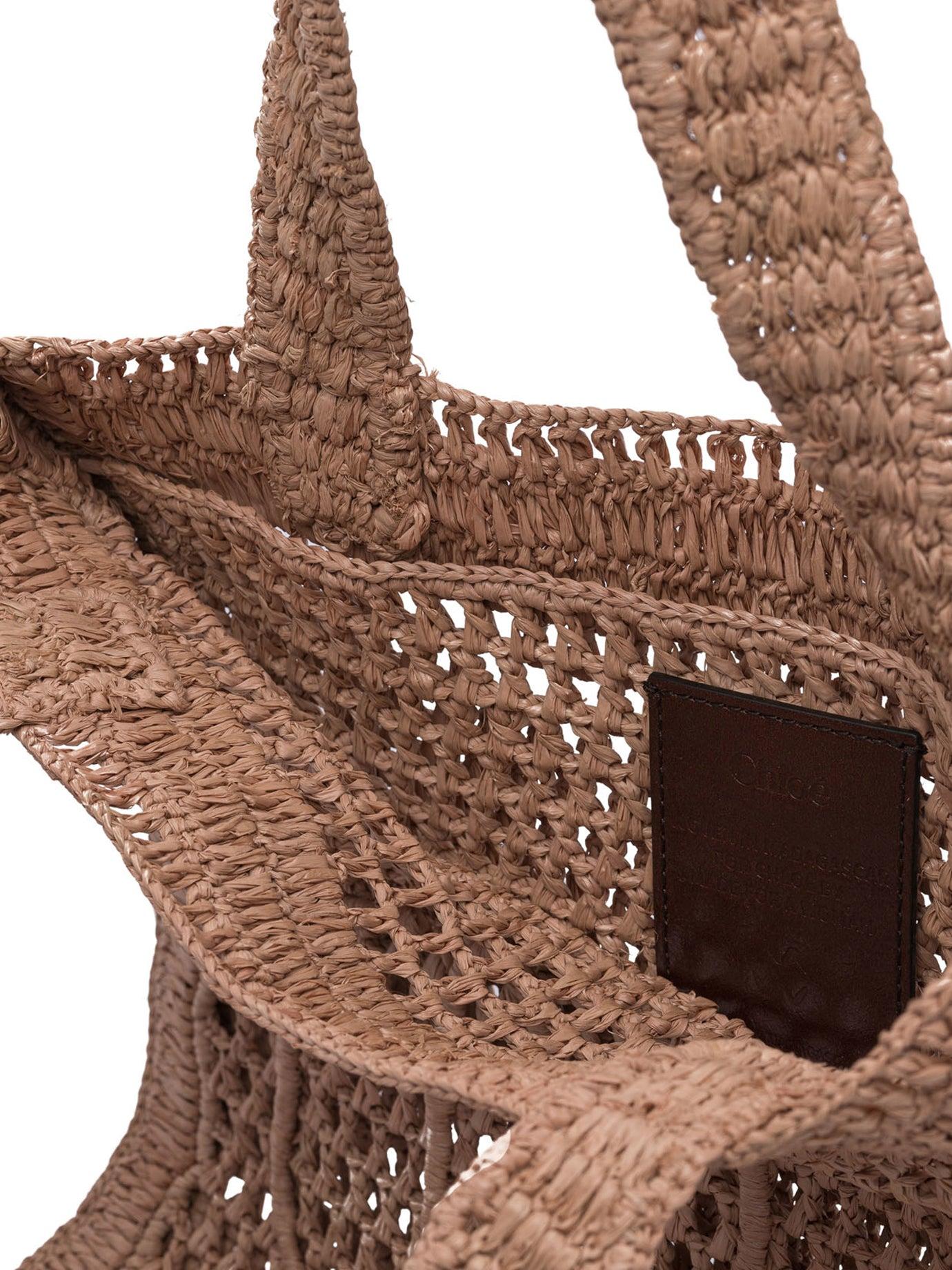 CHLOÉ Summer Banana Embellished Crocheted Embroidered Faux Raffia Tote In Beige Product Image