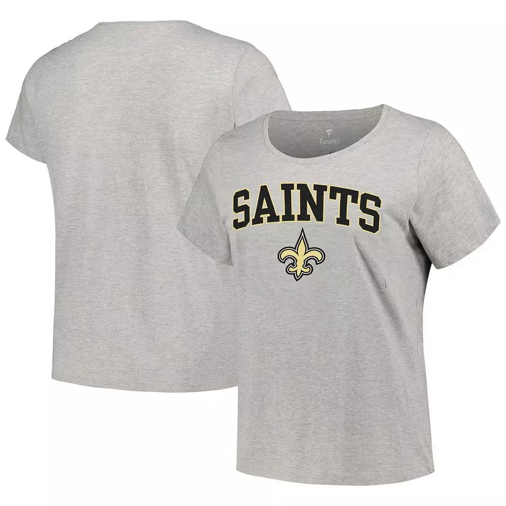 Women's Fanatics Branded Heather Gray New Orleans Saints Plus Size Arch Over Logo T-Shirt, Size: 1XL, Grey Product Image
