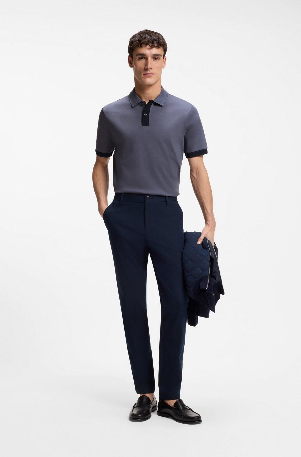 Striped-trim polo shirt in mercerised cotton Product Image