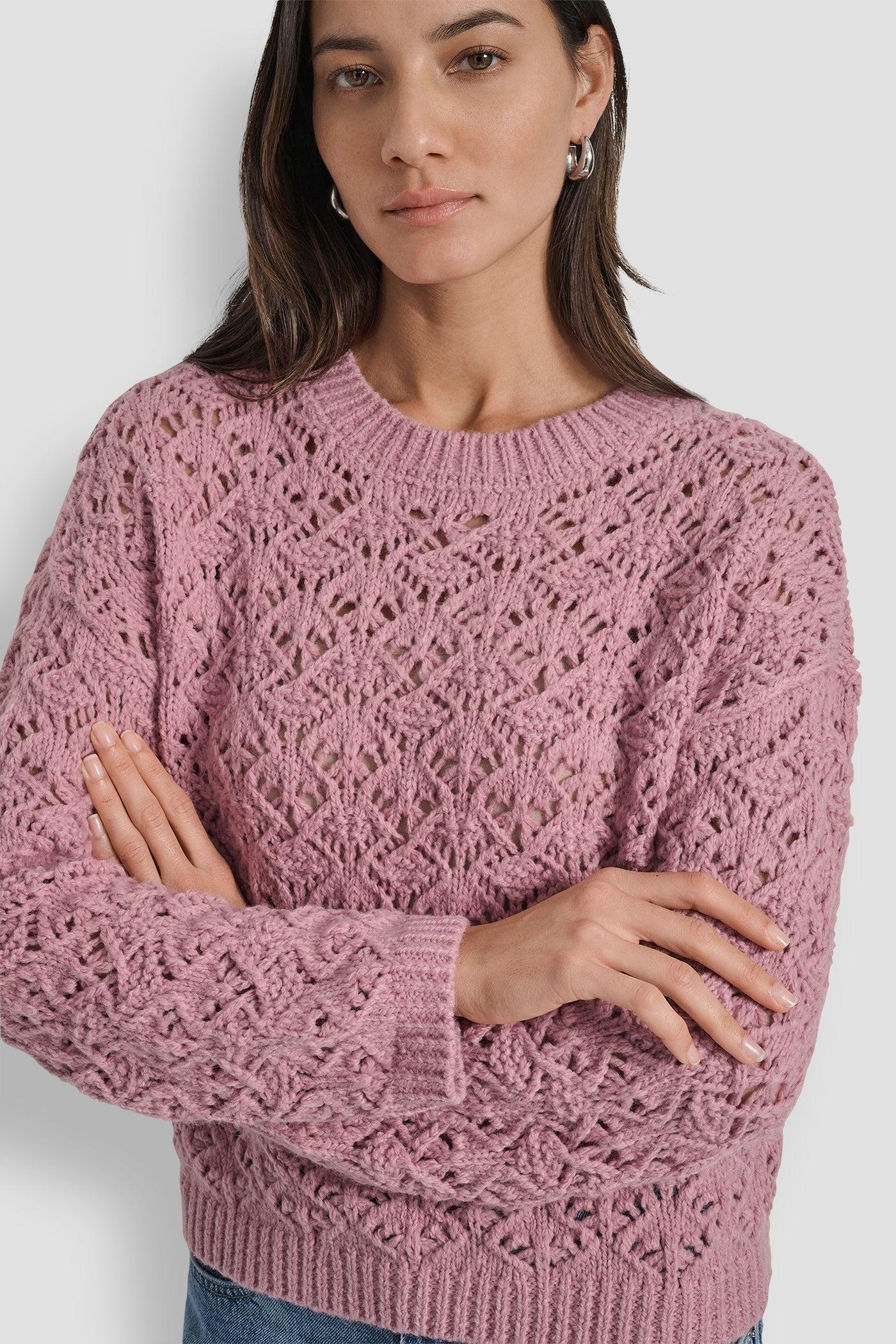 POINTELLE STITCH LONG SLEEVE CREW NECK SWEATER Product Image