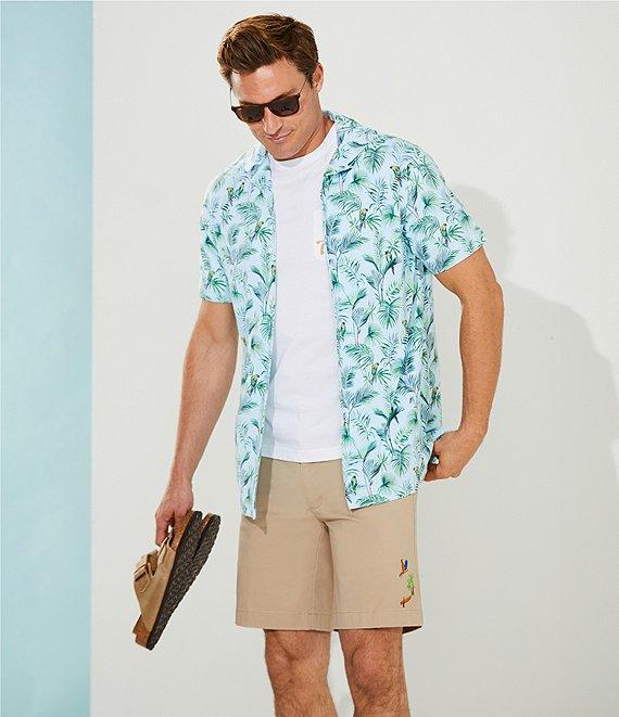 Cremieux Blue Label Tahiti Collection Tropical Bird Print Jersey Short Sleeve Woven Camp Coatfront Shirt Product Image