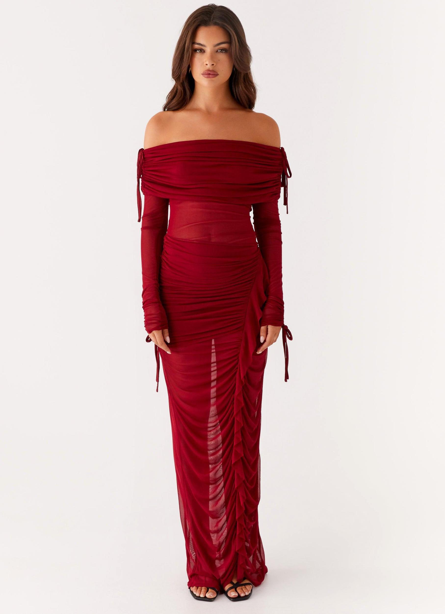 Teala Mesh Maxi Dress - Red Product Image
