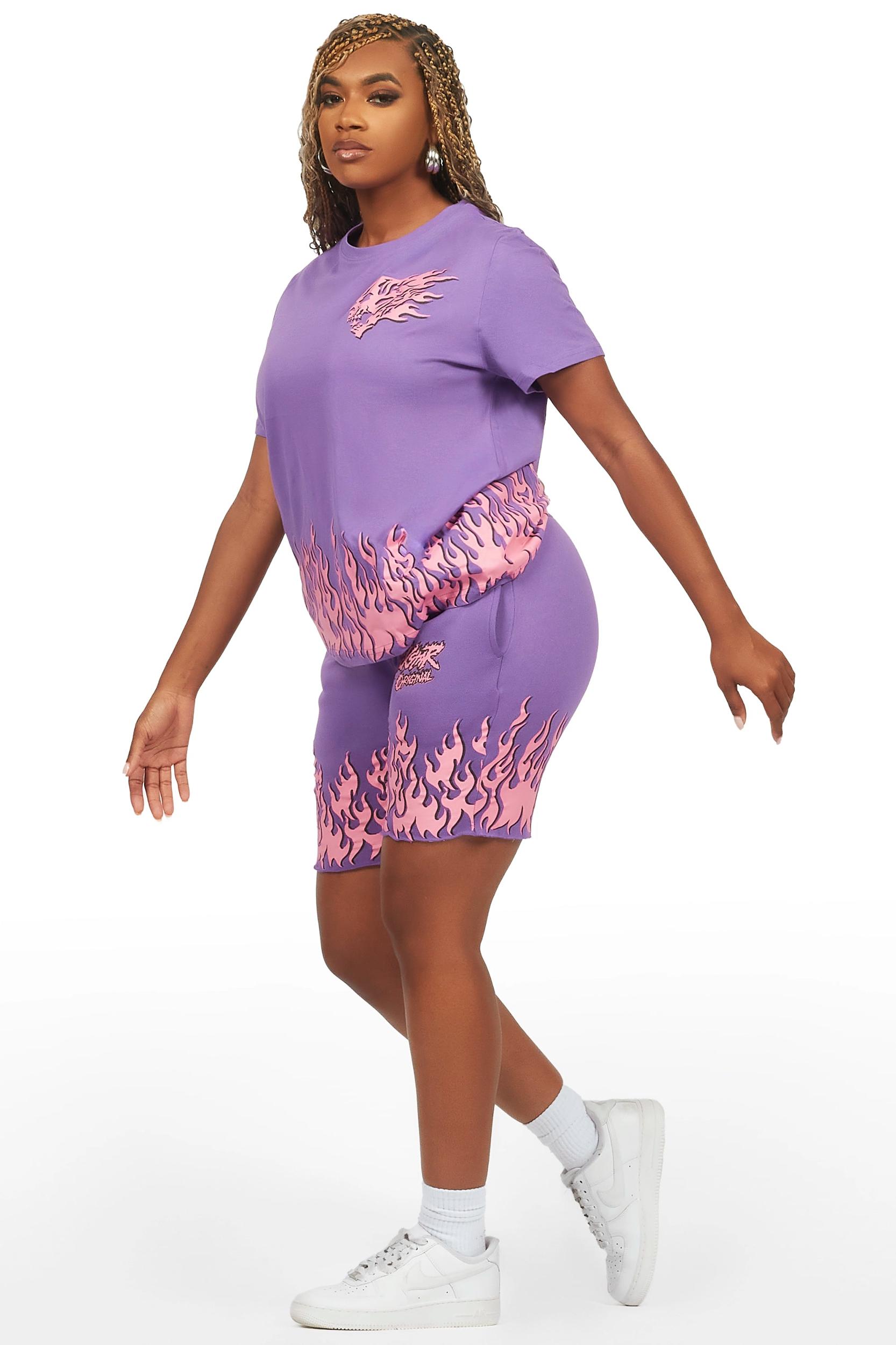 Arais Purple T-Shirt Short Set Female Product Image
