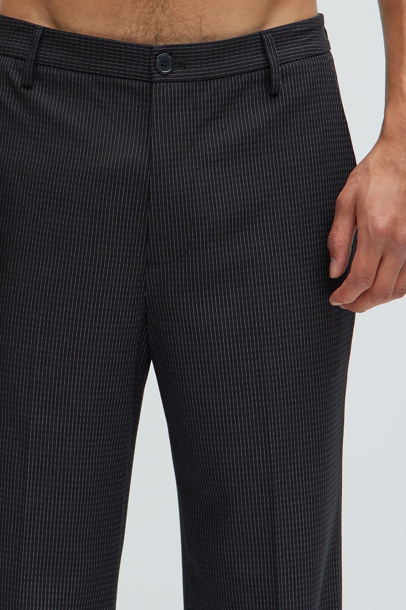Henry Pinstripe Straight Trousers - Black Product Image