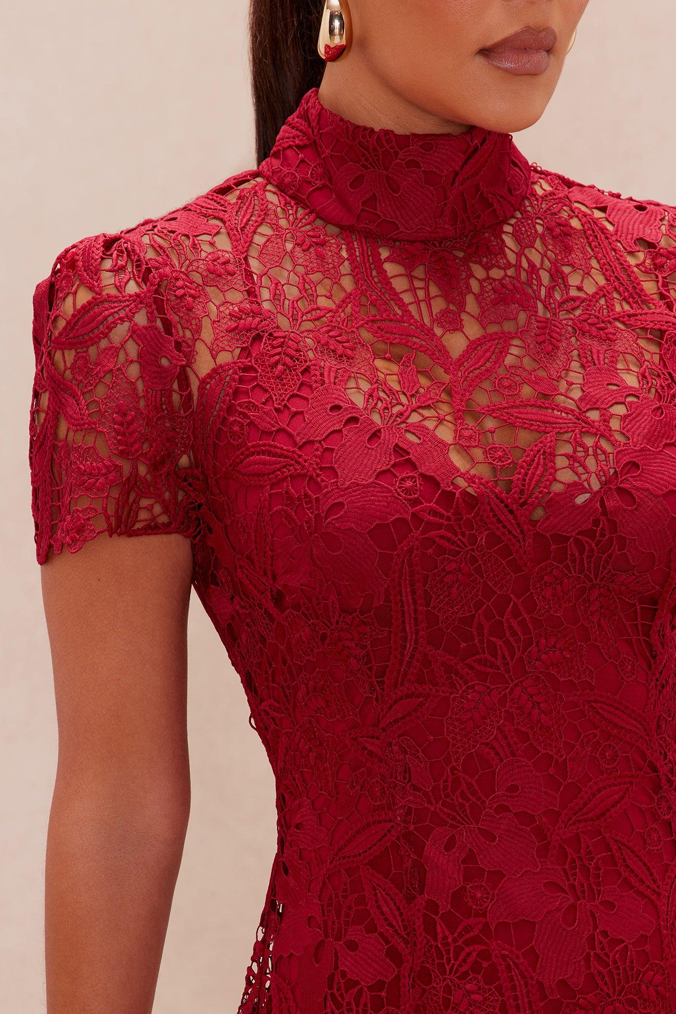 Lia Lace Mini Dress - Burgundy Female Product Image