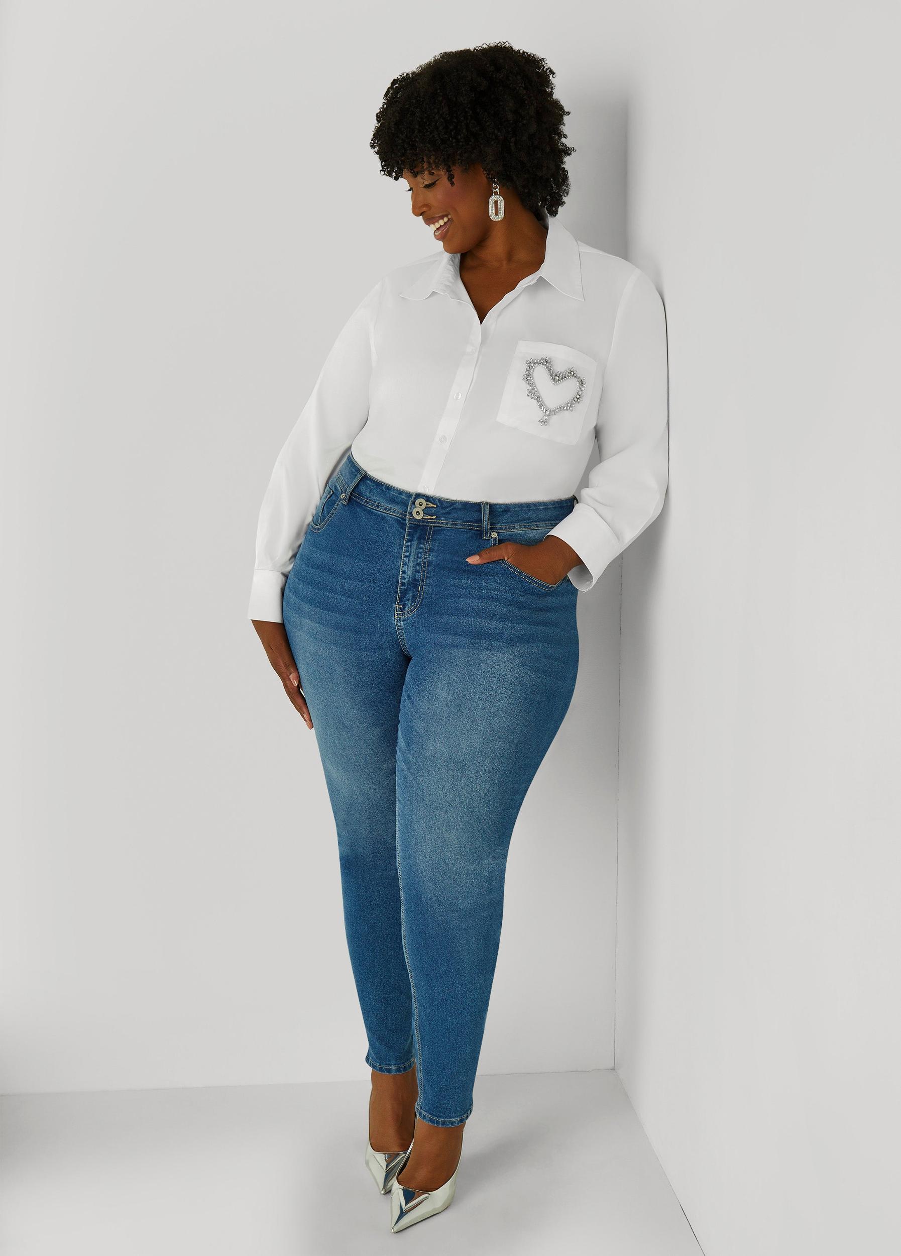 Plus Size Crystal Heart Applique Shirt Ashley Stewart Product Image