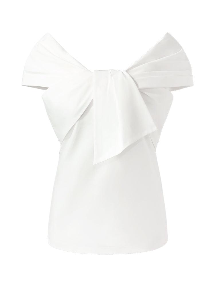 100% Cotton Stretch Off Shoulder Women Bow Top Product Image