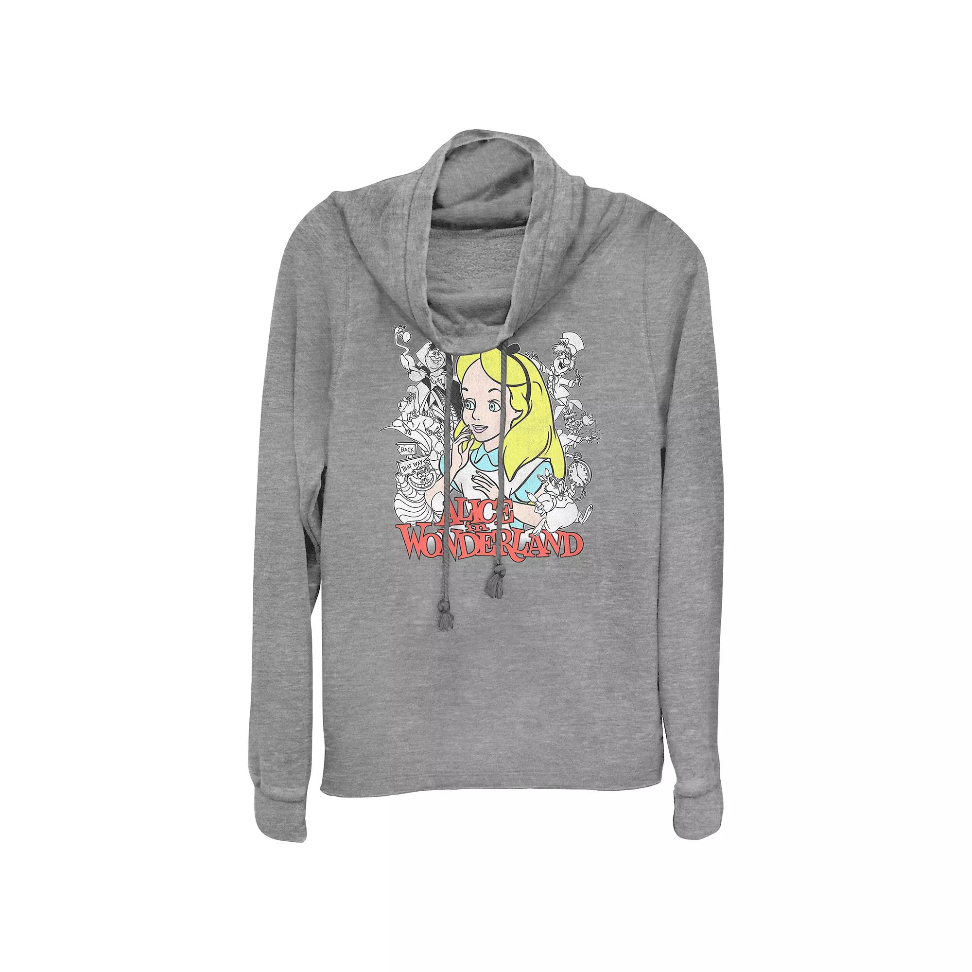 Disney's Alice In Wonderland Women's Plus Funny Group Cowlneck Graphic Lightweight Long Sleeve, Girl's, Size: 1XL, Gray Grey Product Image