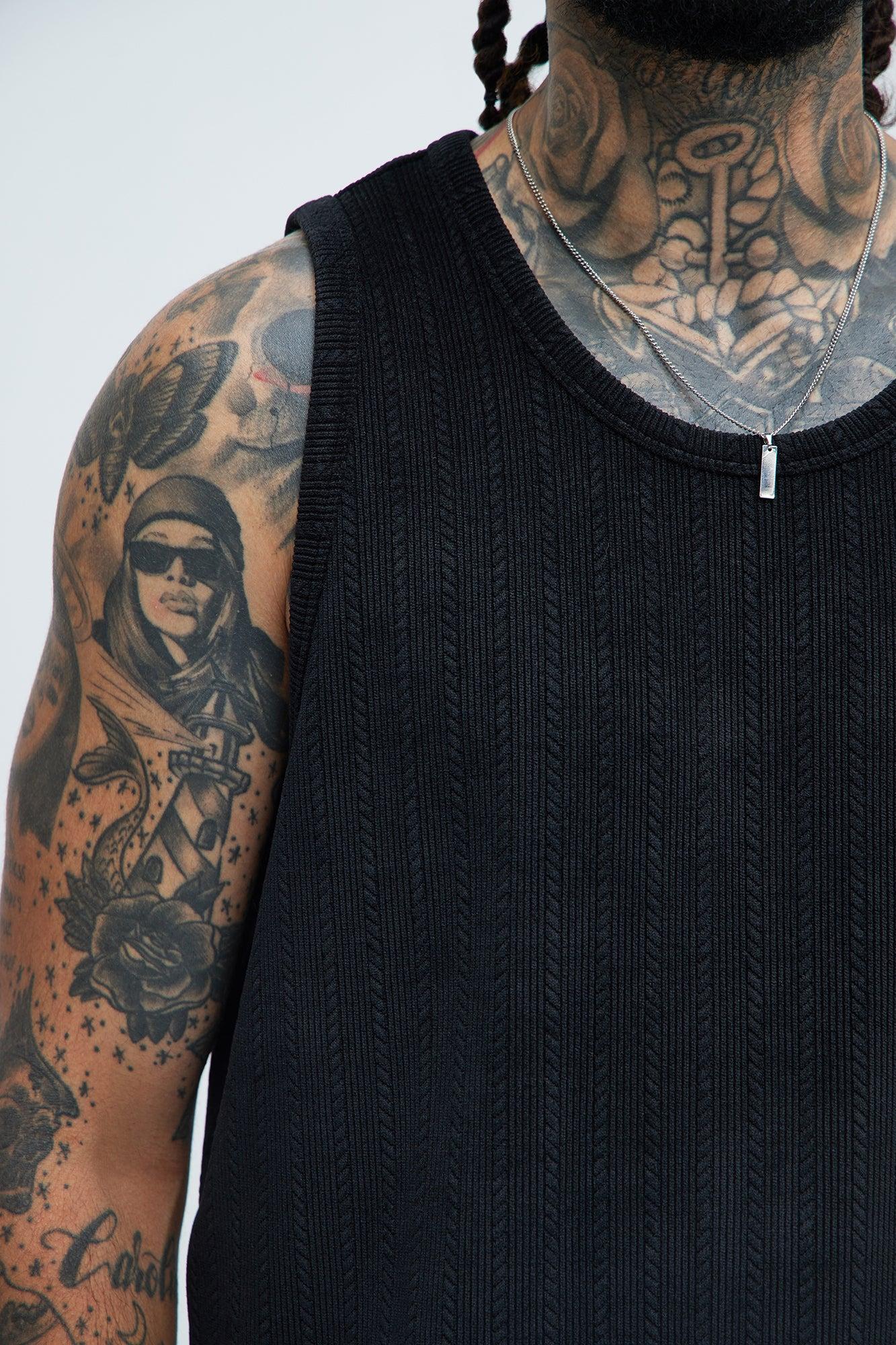 Cefalo Sweater Textured Relaxed Tank - Black Product Image