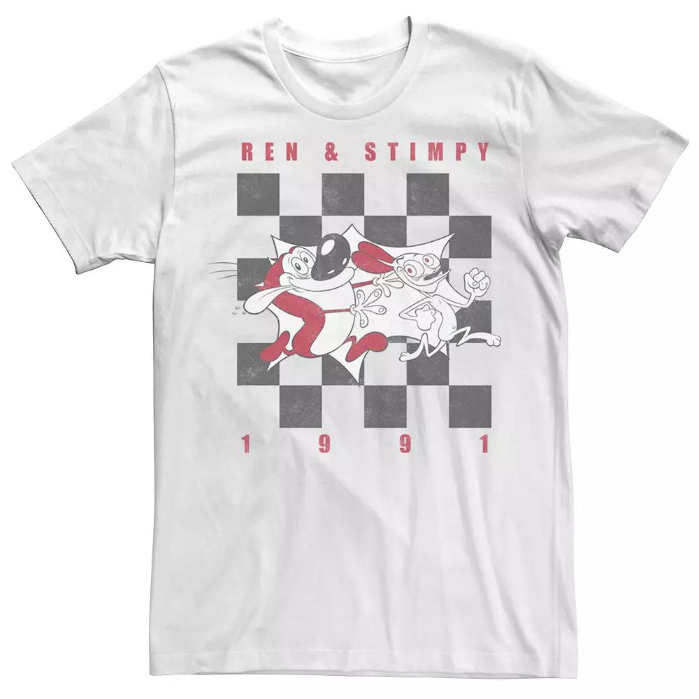 Big & Tall Nickelodeon Ren And Stimpy 91' Checkers Board Logo Tee, Men's, Size: 3XLT, White Product Image