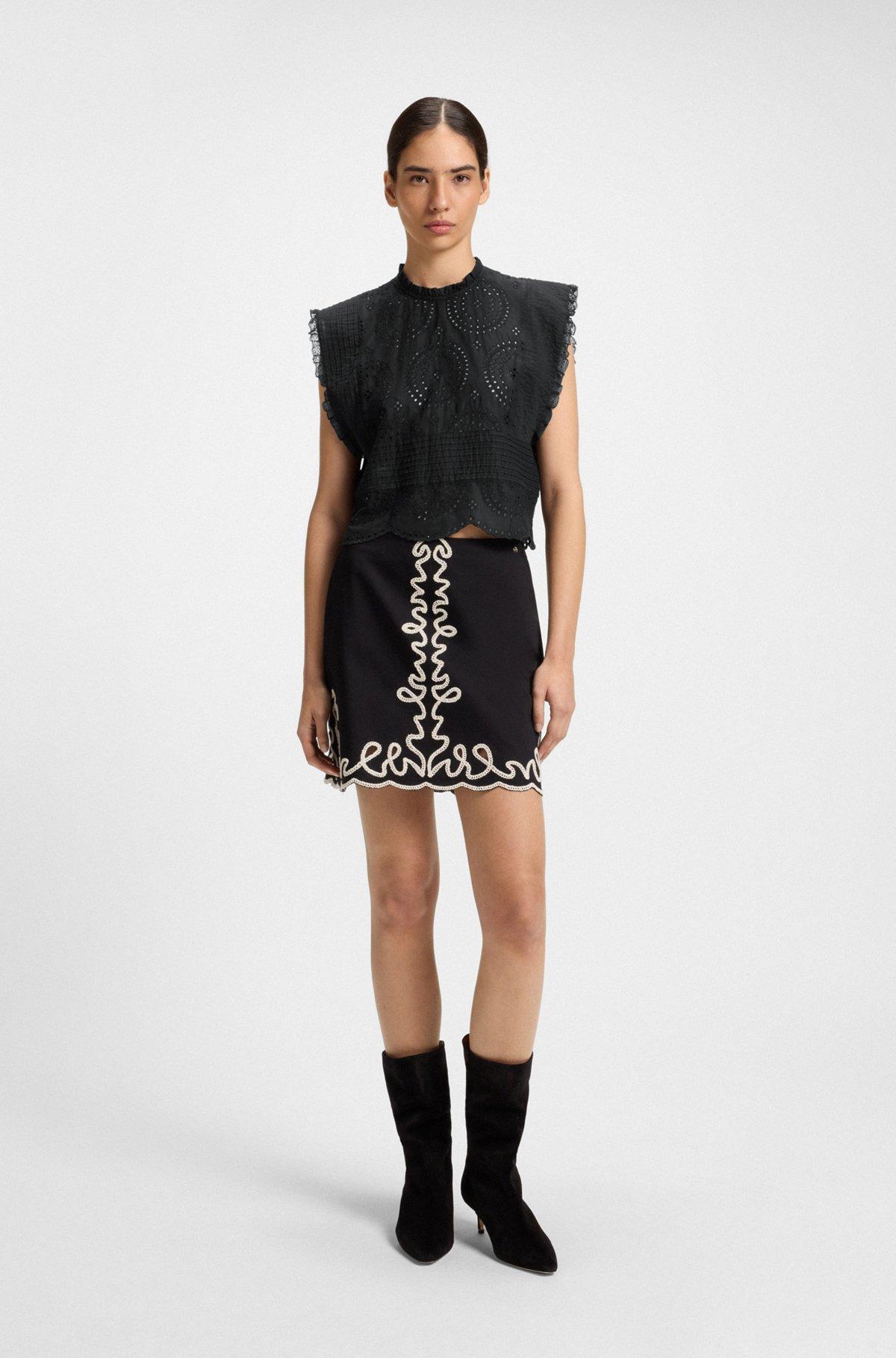 Regular-fit blouse in cotton broderie with pleat details Product Image