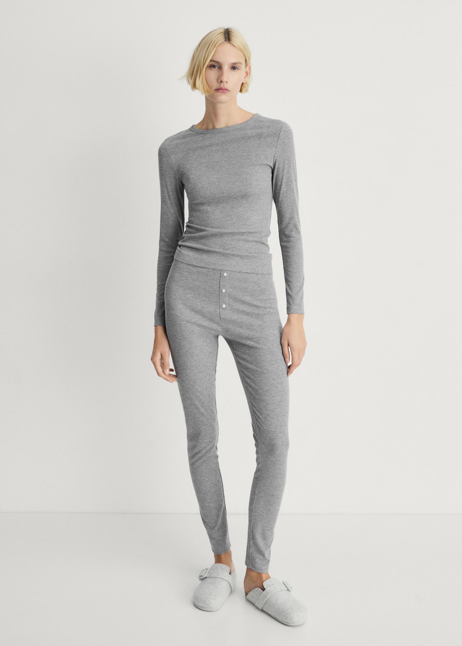 Long rib-knit pants - Women | MANGO USA Product Image