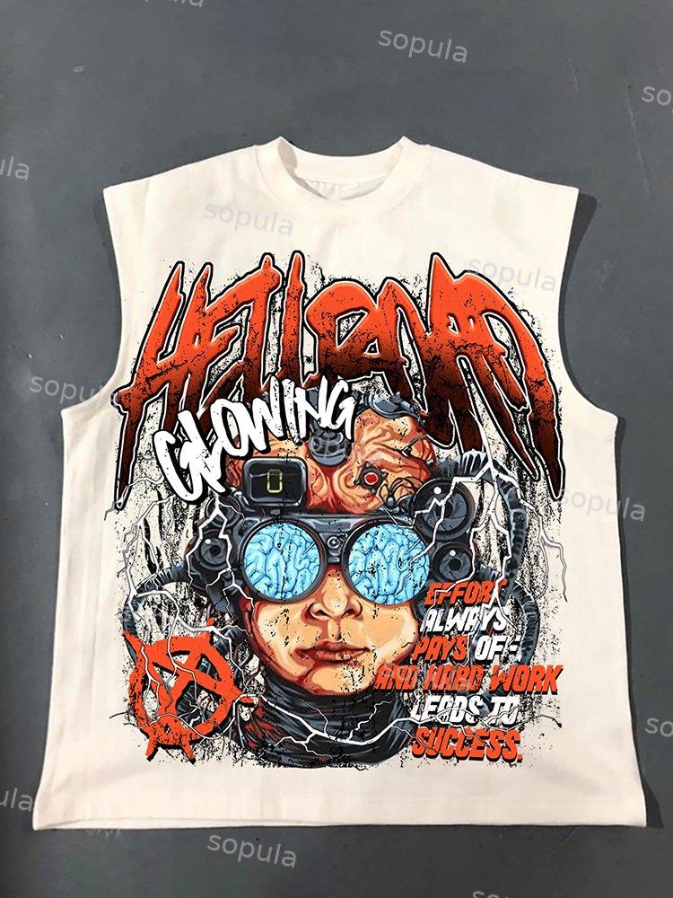 Hell Road Vintage Flame Portrait Print Cotton Tank Top Product Image