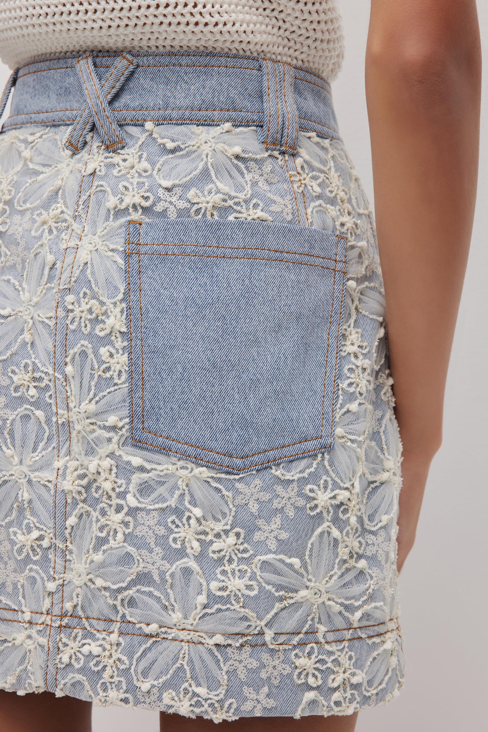 Bloom Lace Denim Skirt Product Image