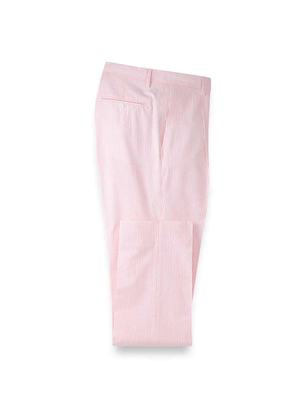 Cotton Seersucker Single Pleated Pants - Blue/white Product Image