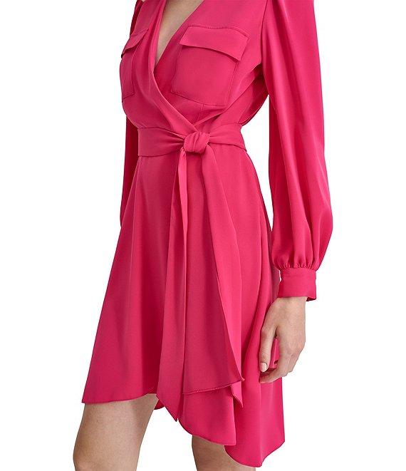 DKNY by Donna Karan Collared Surplice V-Neckl Long Sleeve Dress Product Image