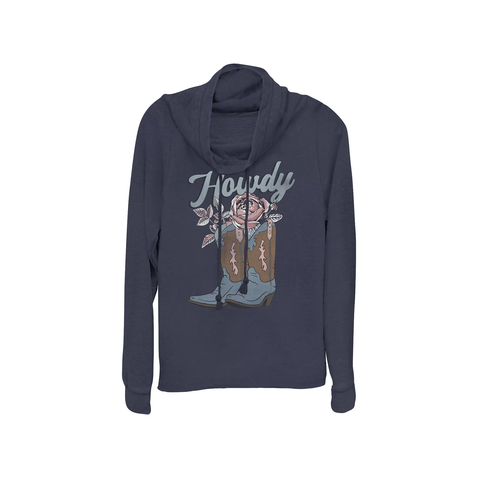 Women's Star Wars Yoda Be Merry You Will Cowlneck Graphic Lightweight Long Sleeve, Size: XS, Blue Product Image