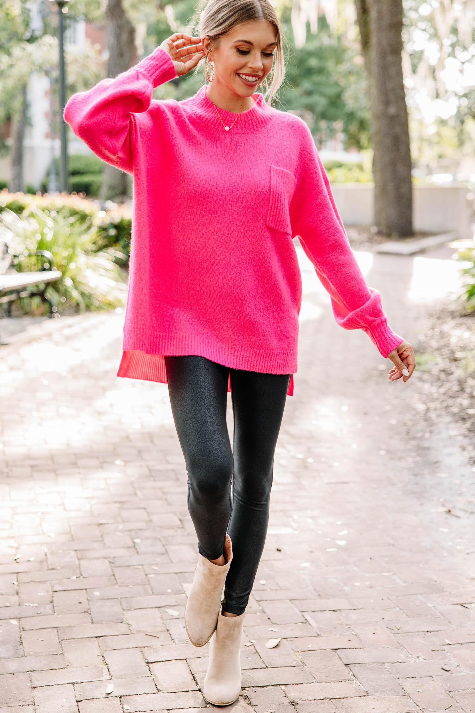 As It Happens Fuchsia Pink Bubble Sleeve Sweater Female Product Image