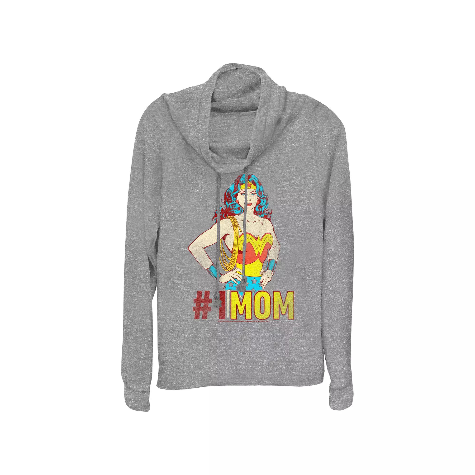 Women's Wonder Woman #1 MOM Cowlneck Graphic Lightweight Long Sleeve,  Product Image