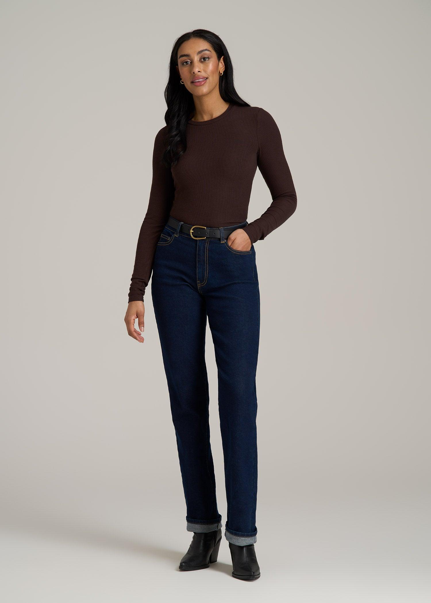 FITTED Ribbed Long Sleeve Tee for Tall Women in Espresso Female Product Image