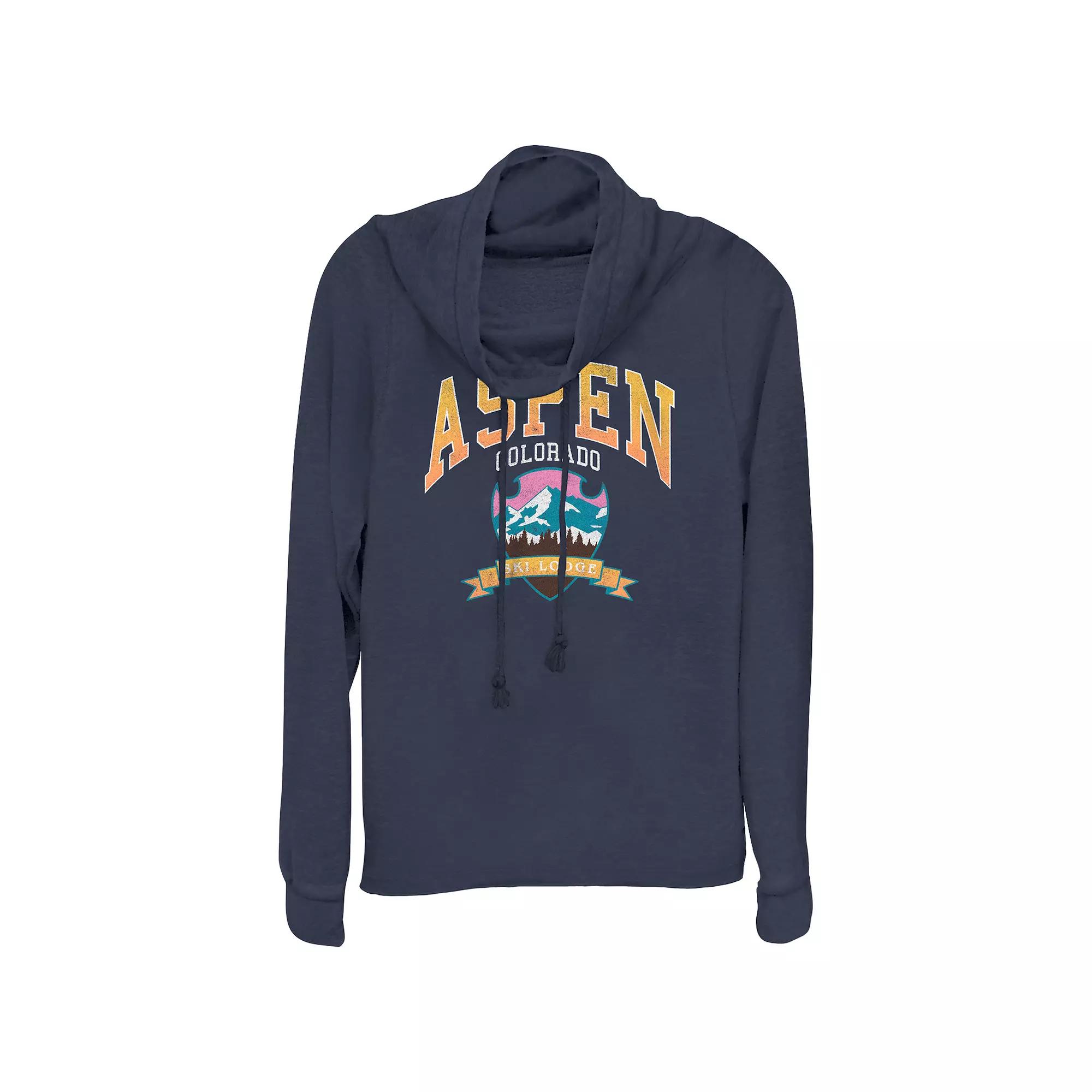 Women's Plus Aspen Colorado Ski Lodge Cowlneck Graphic Lightweight Long Sleeve, Girl's,  Product Image