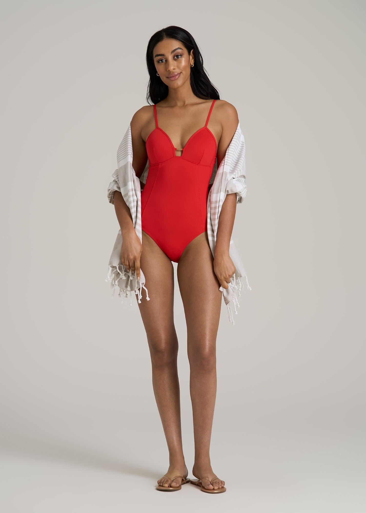 Low Cut One-Piece Swimsuit for Tall Women in Radiant Red Female Product Image