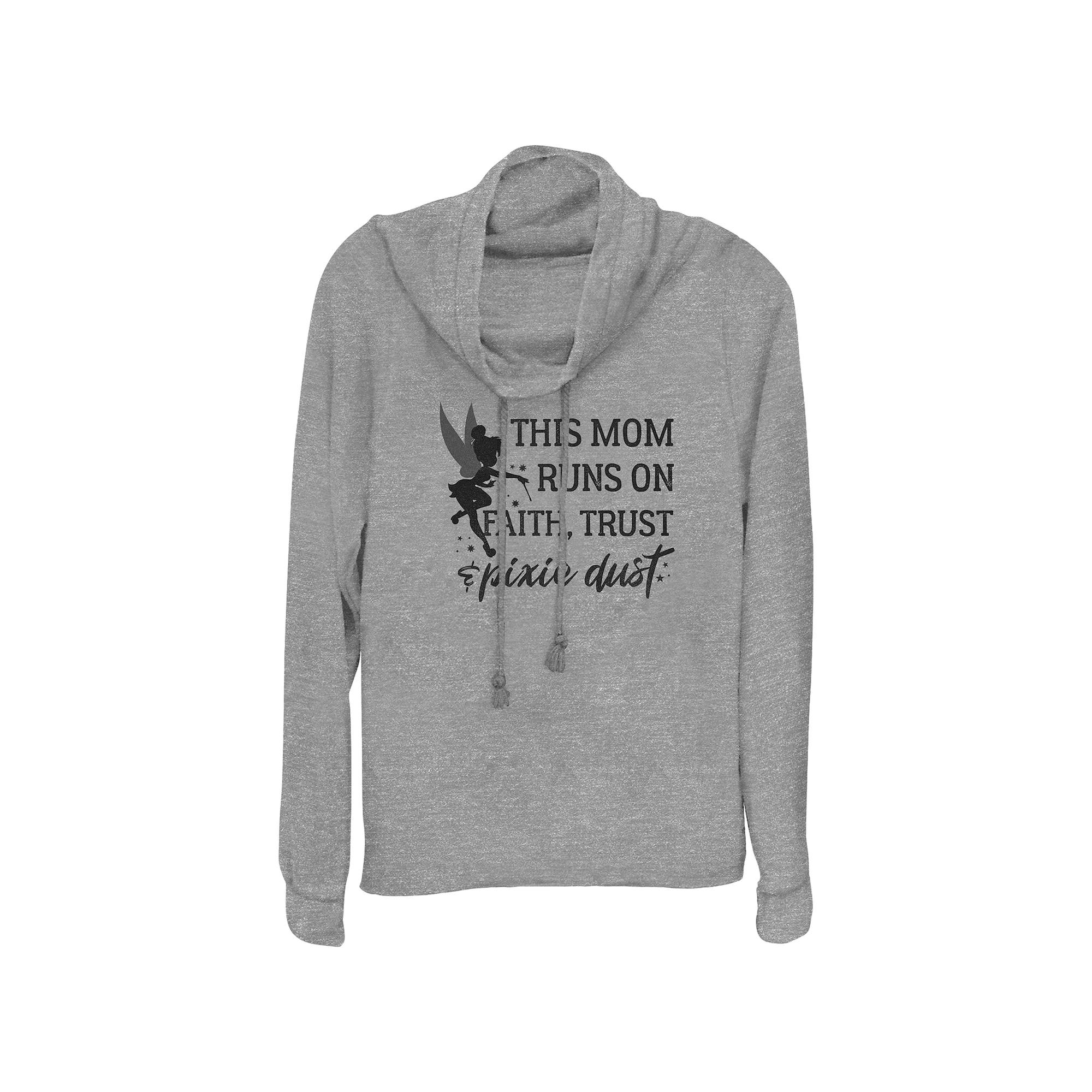 Disney's Tinker Bell This Mom Runs On Faith Trust And Pixie Dust Women's Cowlneck Graphic Lightweight Long Sleeve,  Product Image