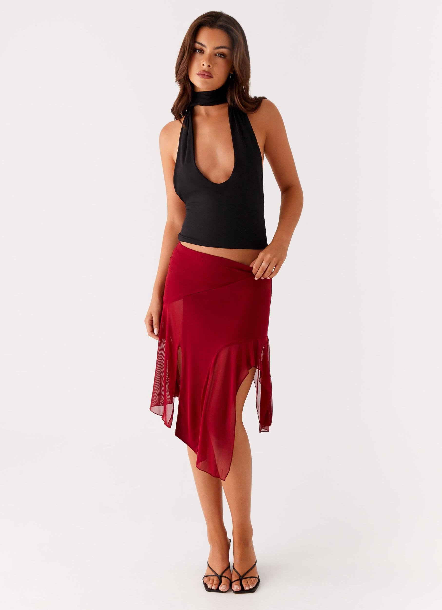Anthea Mesh Midi Skirt - Red Product Image