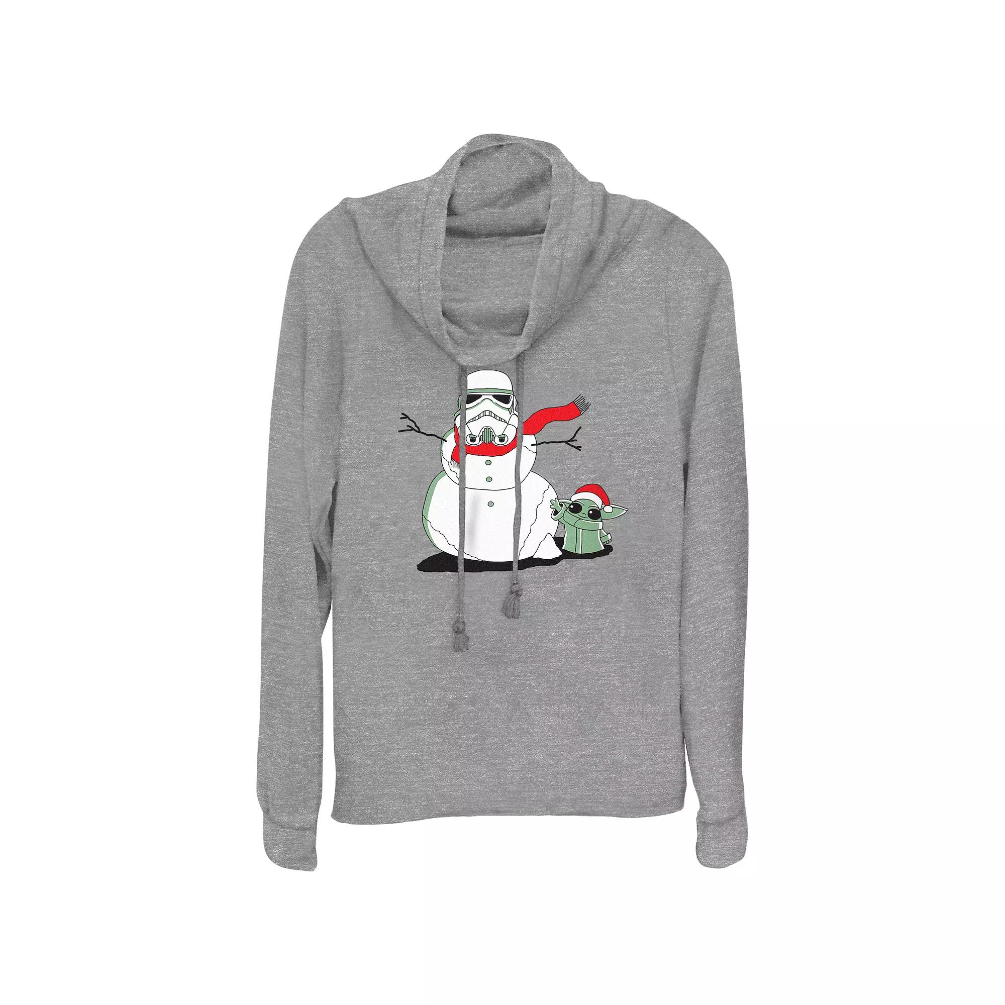 Women's Star Wars The Mandalorian Grogu And Storm Trooper The Snowman Cowlneck Graphic Lightweight Long Sleeve,  Product Image