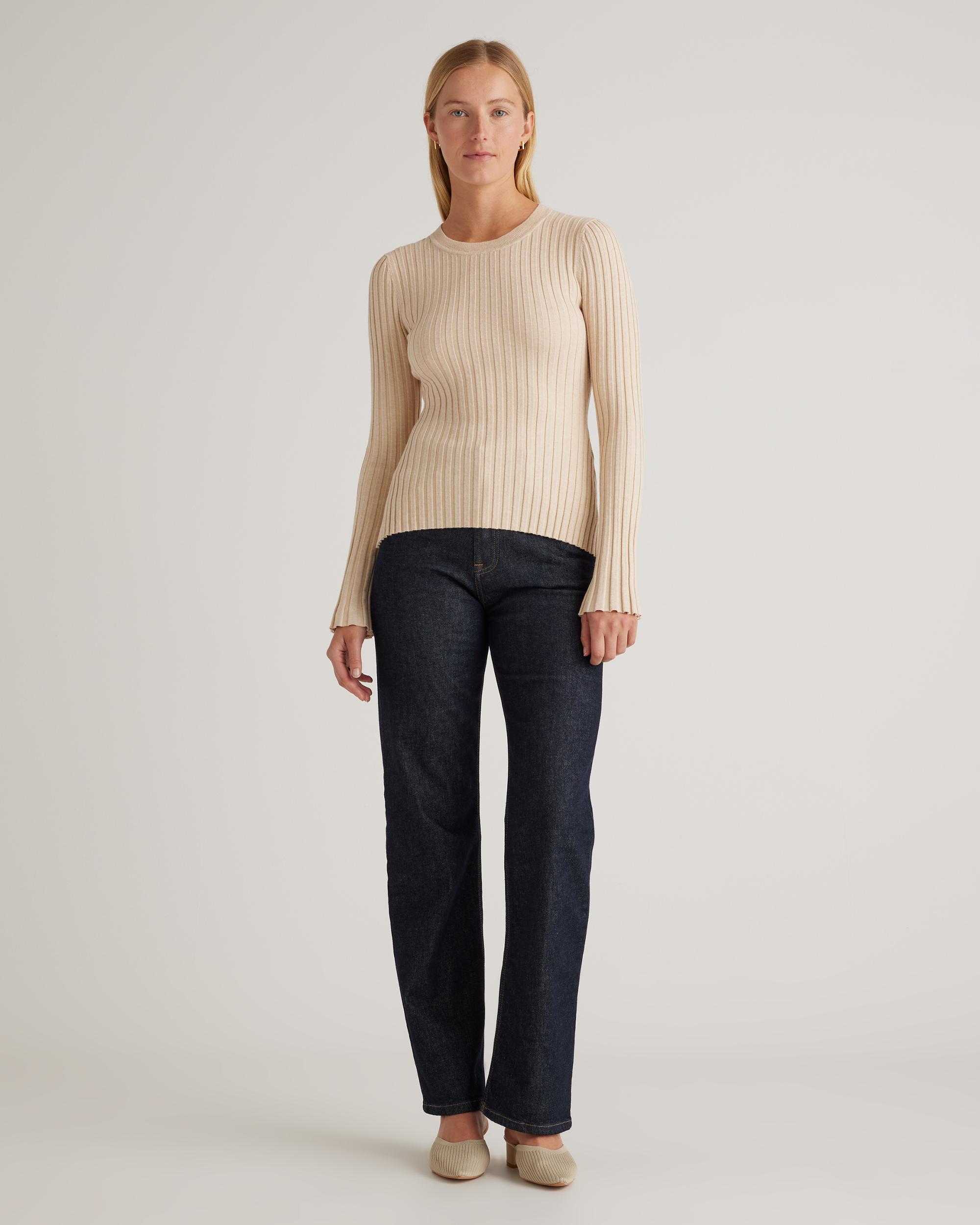 Quince | Women's Cotton Cashmere Ribbed Long Sleeve Sweater Product Image