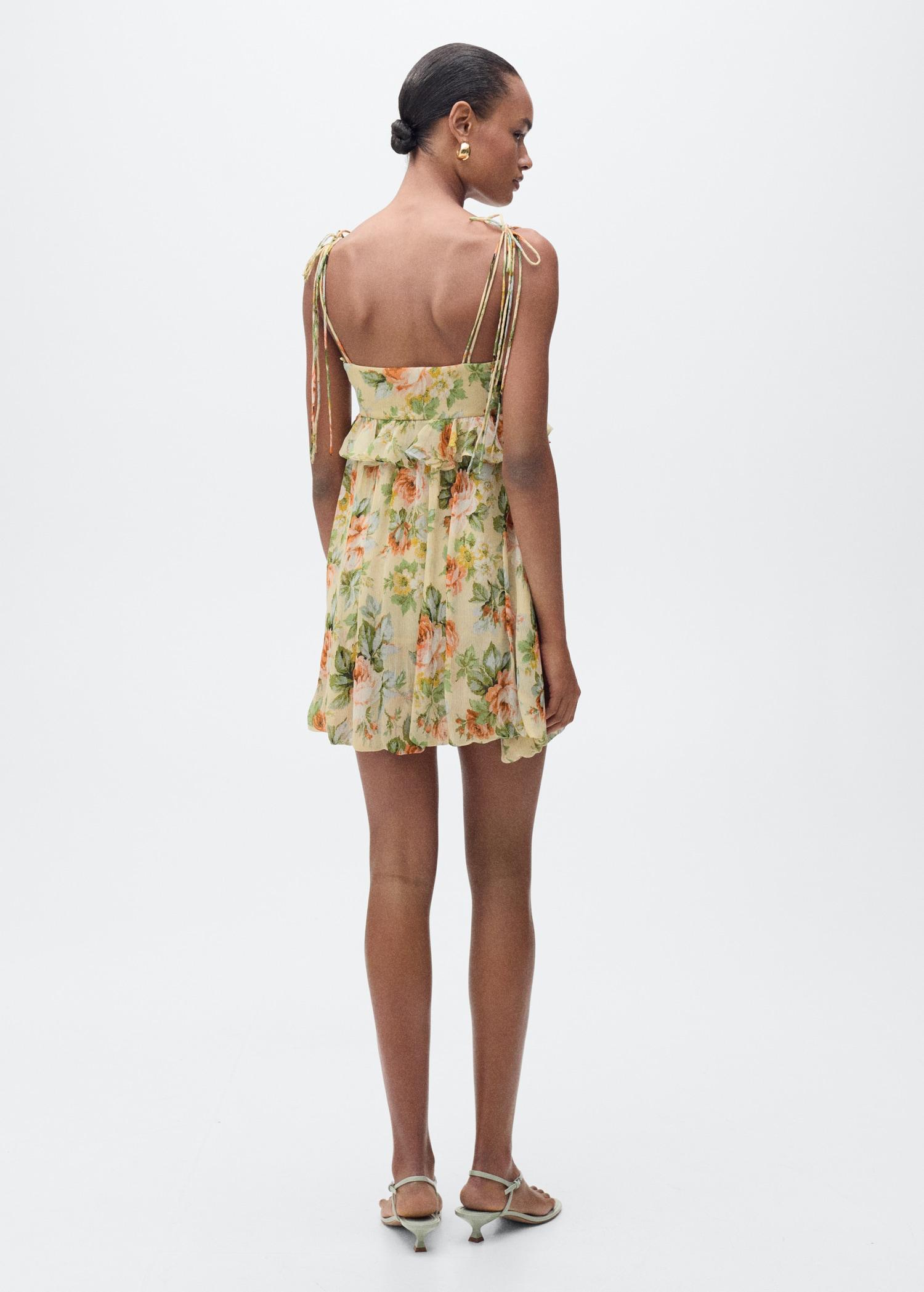 Short floral-print dress with ruffle detail - Women | MANGO USA Product Image
