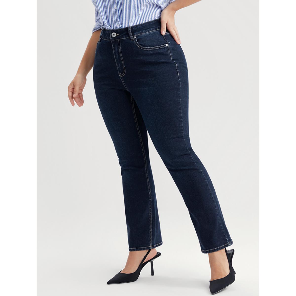 Plus Size Bootcut Very Stretchy High Rise Dark Wash Full Jeans Women DarkBlue Office Plain High stretch Pocket Jeans BloomChic 20/2X Product Image