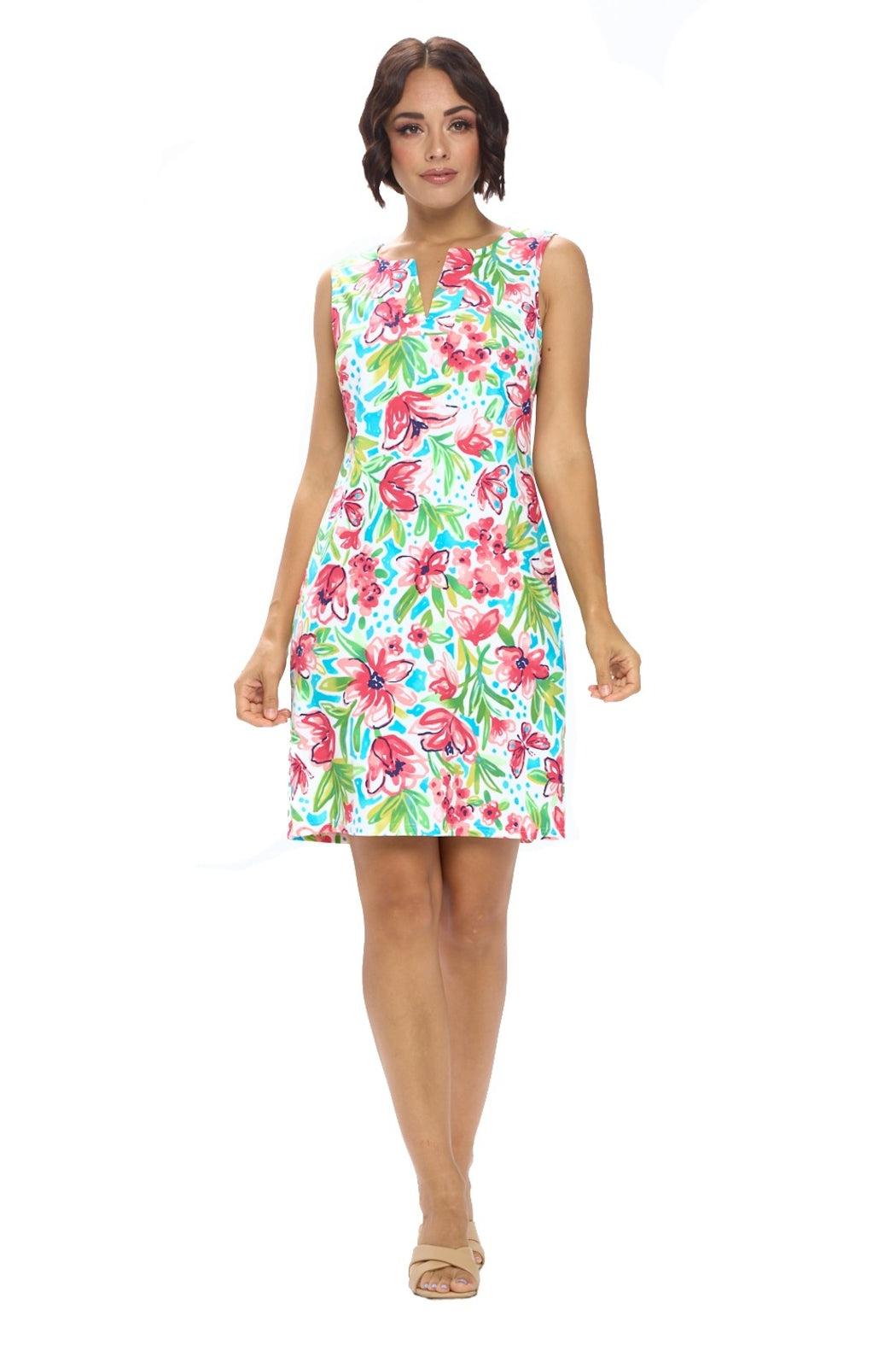 White Split Neck Dress Product Image