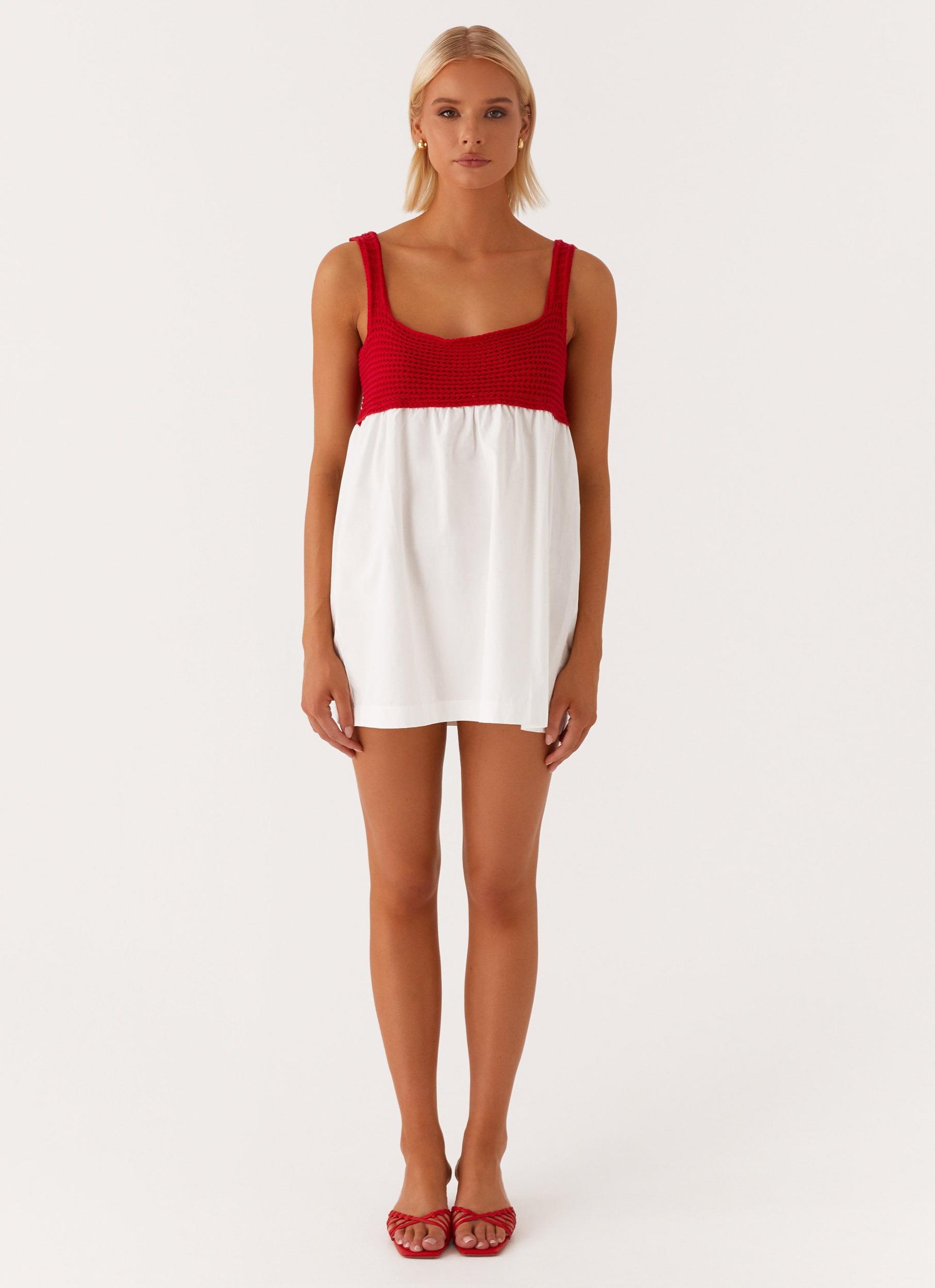 Halona Crochet Babydoll Mini Dress - Red Product Image