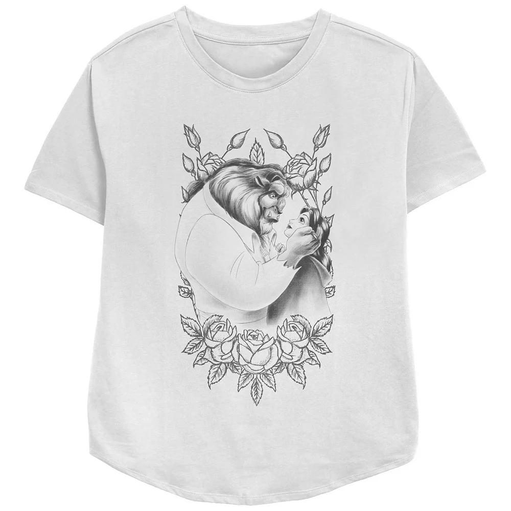 Disney's Beauty And The Beast Belle And Beast Women's Rose Sketch Graphic Tee, Size: Small, White Product Image