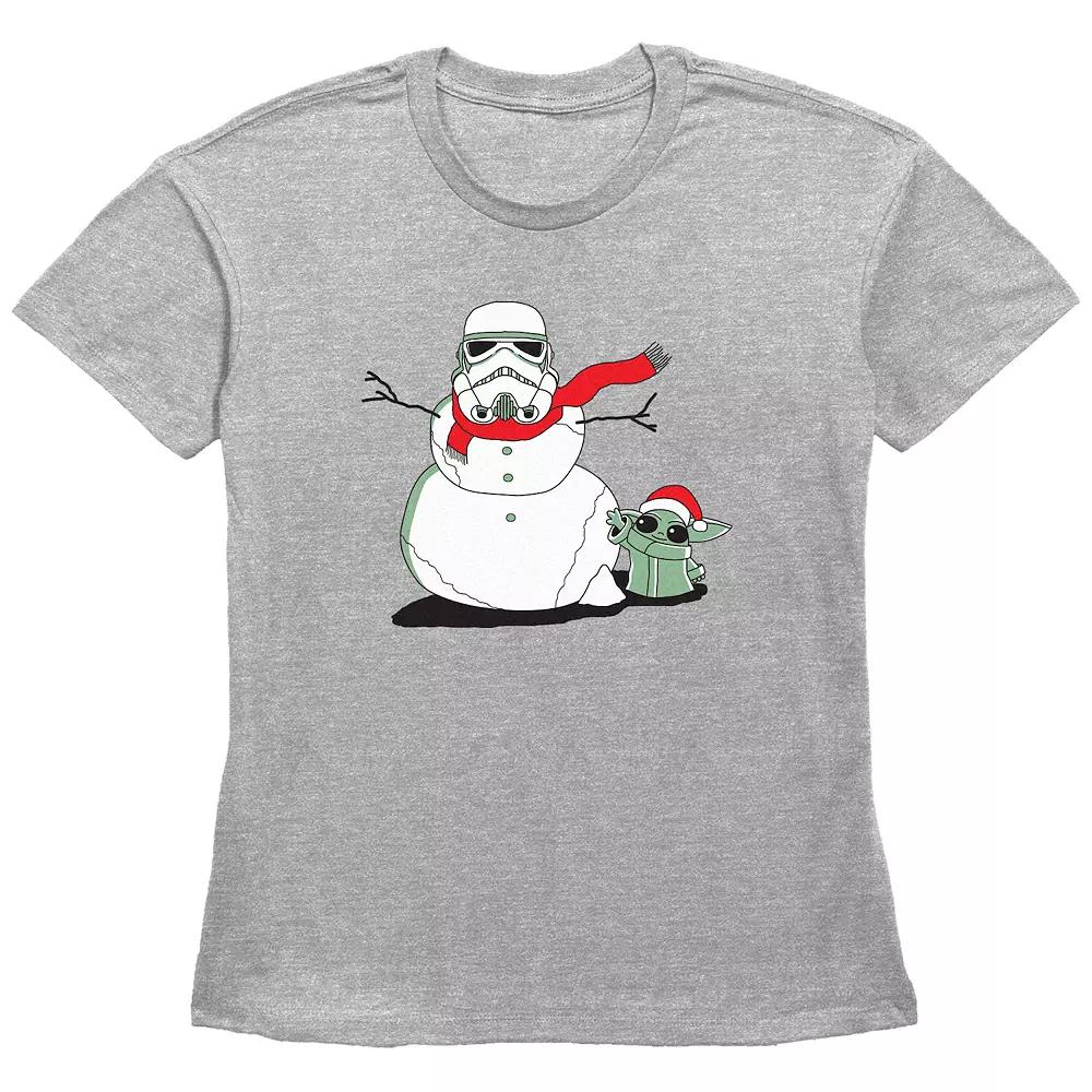 Women's Star Wars The Mandalorian Grogu And Storm Trooper The Snowman Graphic Tee,  Product Image