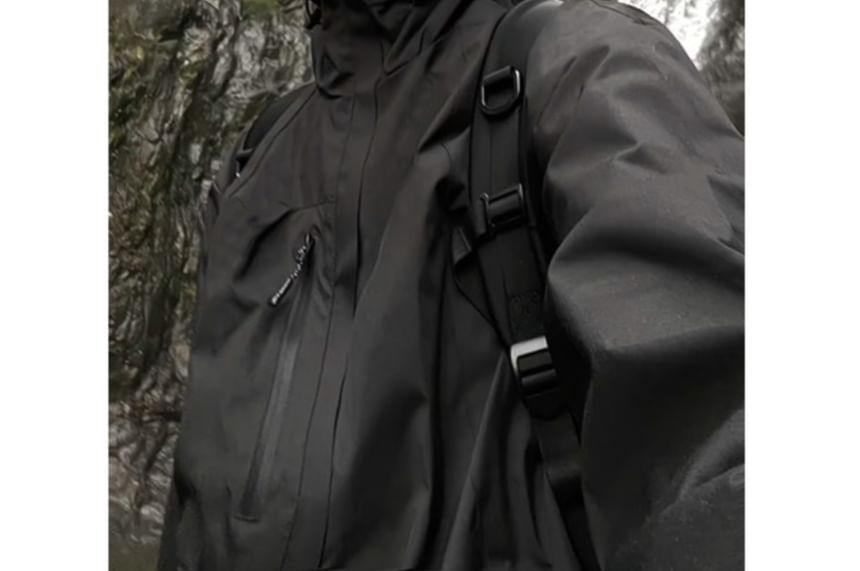 Hooded Plain Waterproof Zip Jacket Product Image
