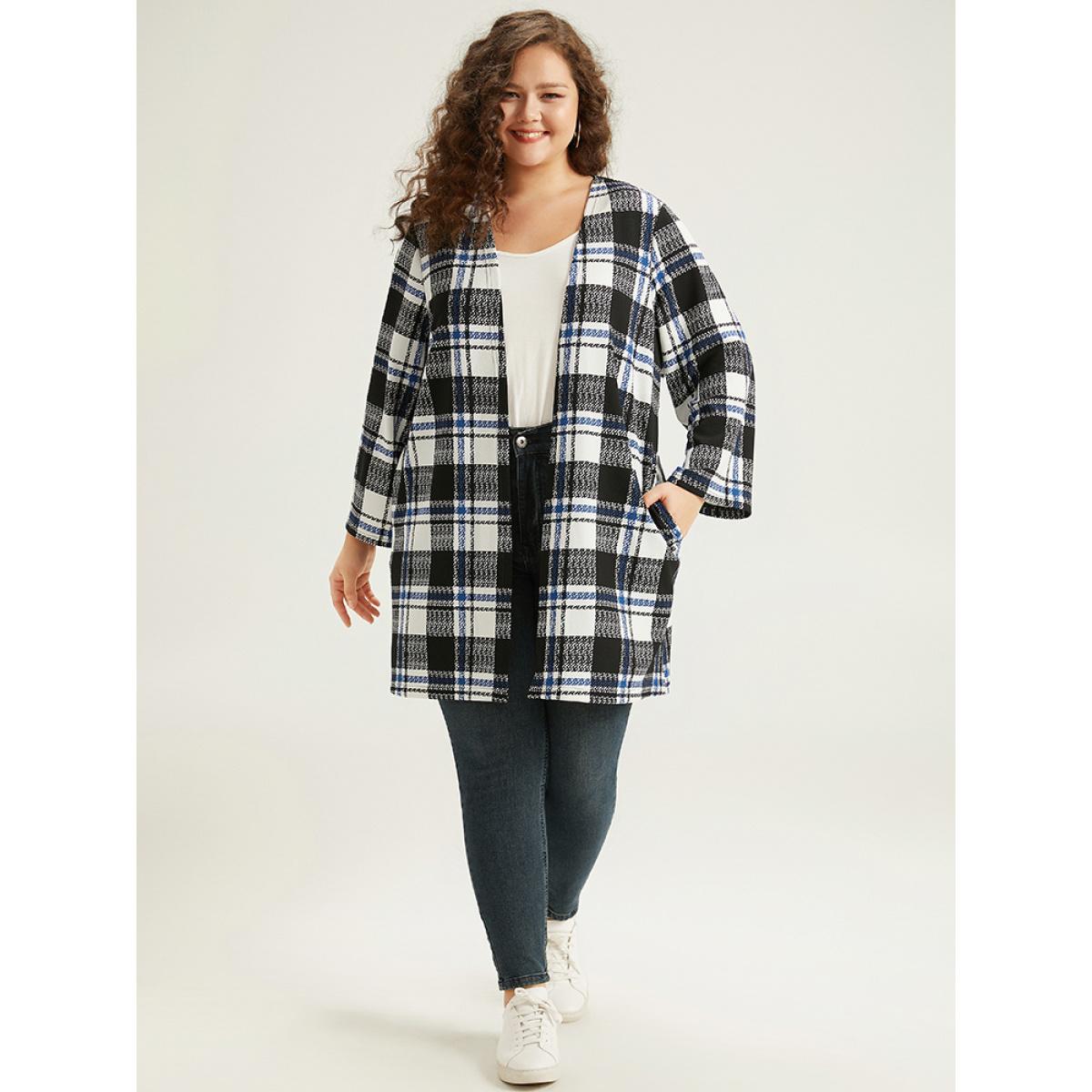 Plus Size Plaid Print Pocket Open Front Kimono Women Multicolor Casual Contrast Pocket Dailywear Kimonos BloomChic 18-20/2X Product Image