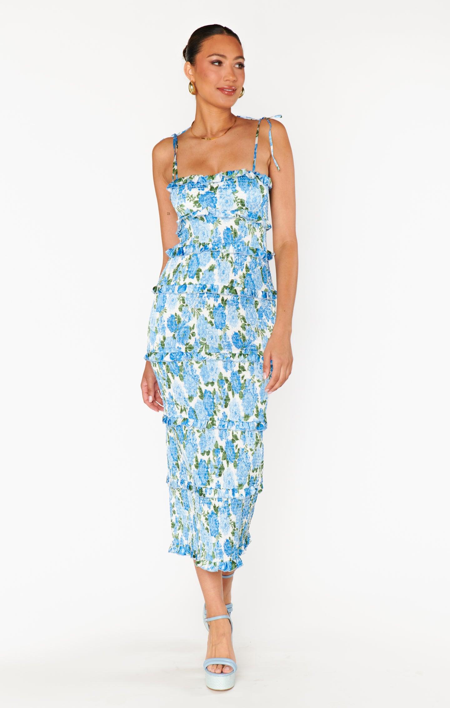 Stella Smocked Dress ~ Cottage Floral Blue Product Image