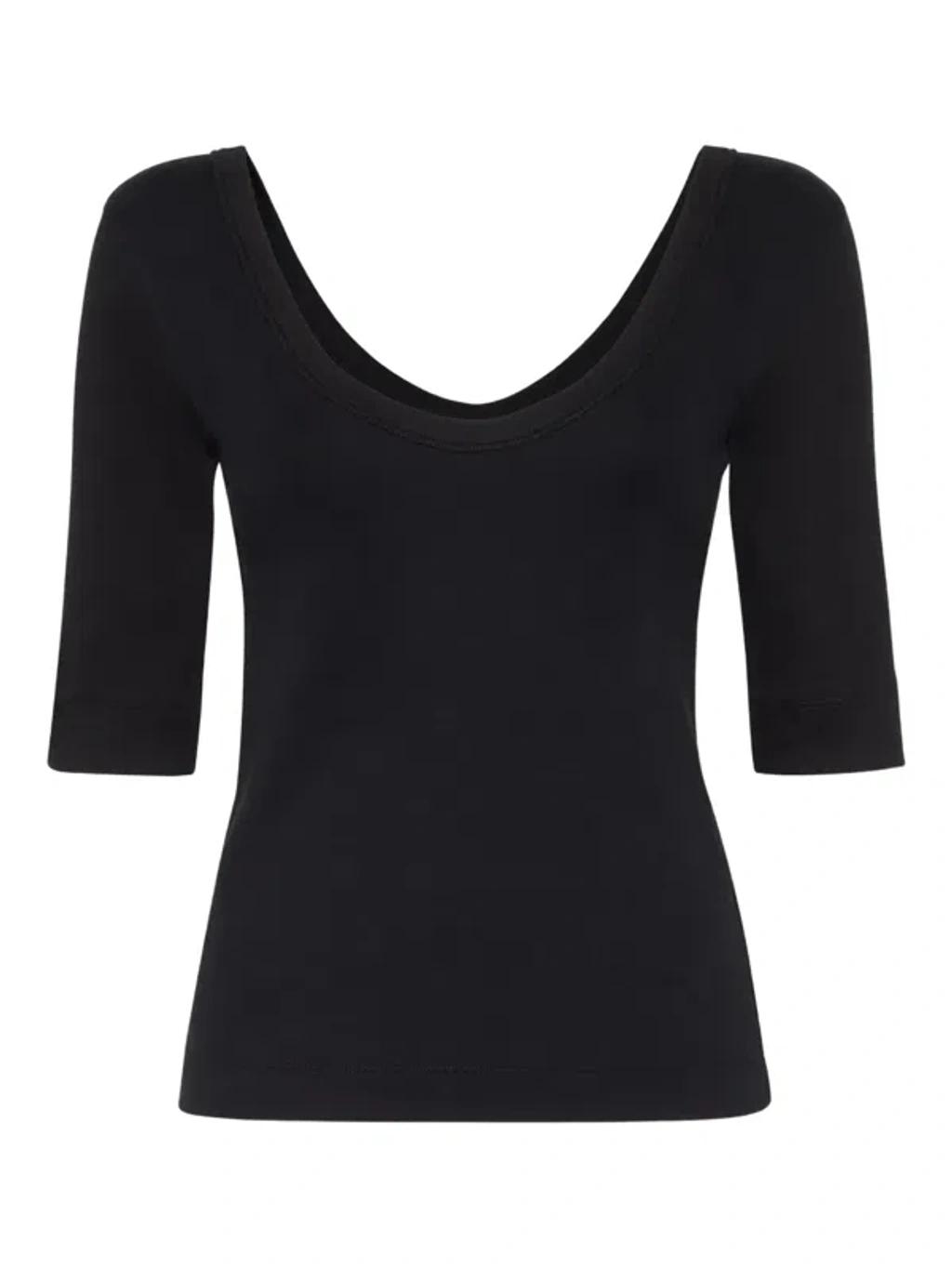 BRUNELLO CUCINELLI Ribbed Scoop Neck Short Sleeve Top In Black Product Image