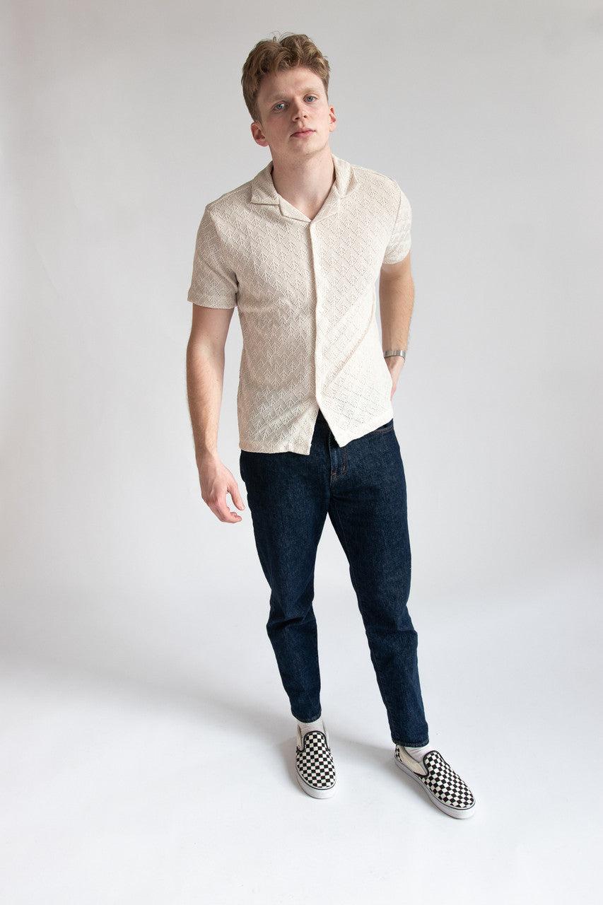 Textured Diamond Crochet Button Up Shirt Product Image