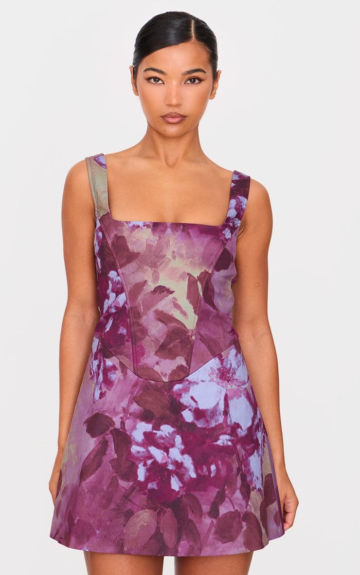  Mauve Floral Corset A Line Shift Dress Product Image