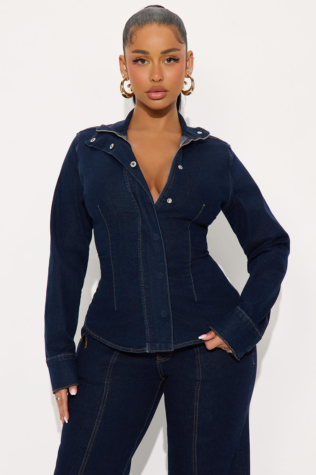 Brooke Puff Sleeve Jacket Denim Pant Set - Dark Wash Female Product Image