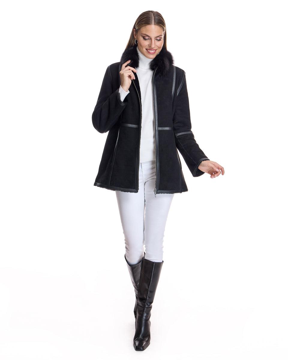 Shearling Lamb Jacket with Fox Stand Collar Product Image