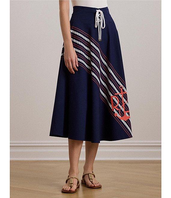Lauren Ralph Lauren Lace-Up Waist A-Line Midi Skirt Product Image