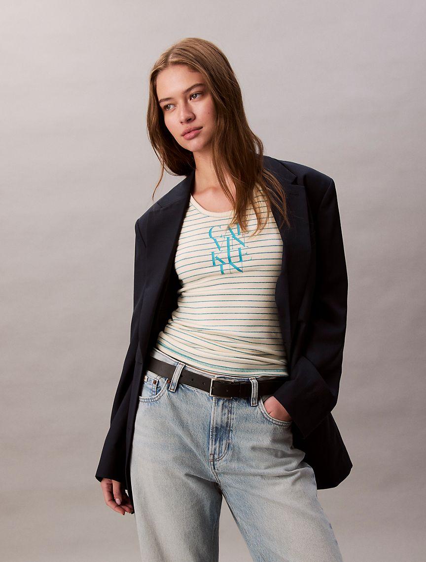 Cotton Rib Stripe Logo Graphic Tank Top Product Image