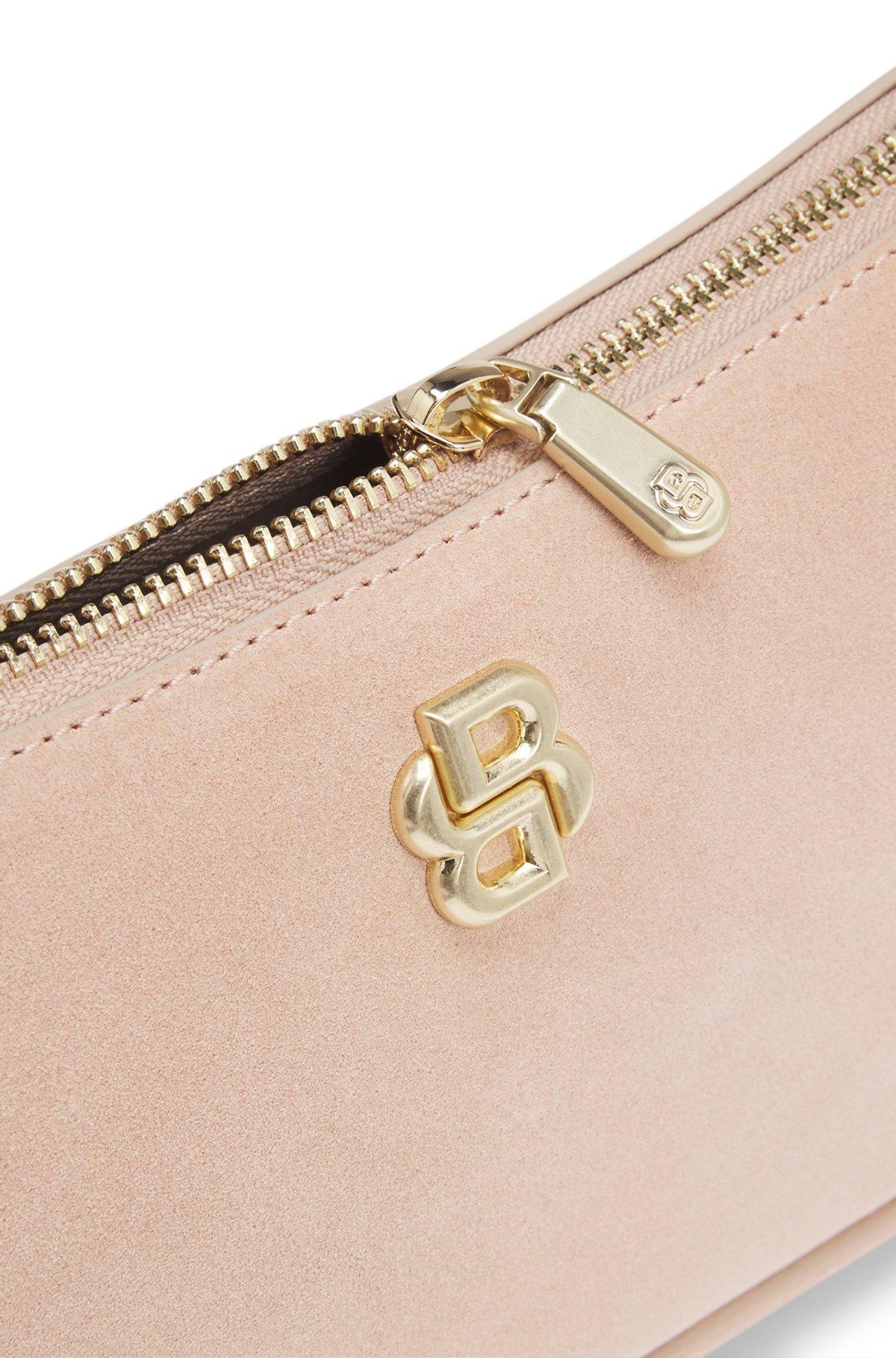 Suede shoulder bag with metallic Double B monogram Product Image